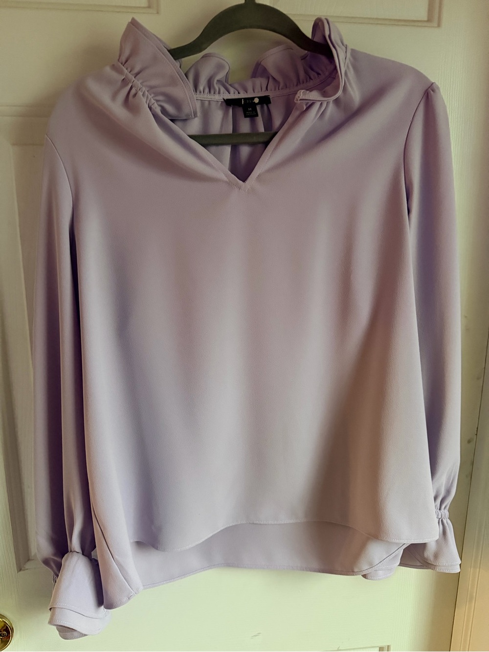 J. Crew Lavender Ruffle-Trim V-Neck Blouse